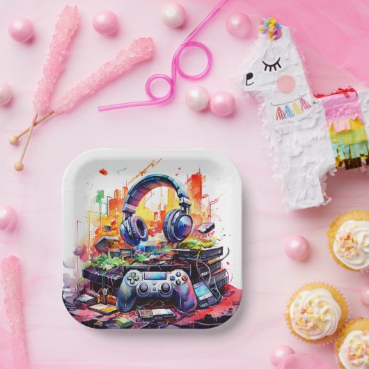 Verjaardag van de Video Controller en hoofdtelefoo Papieren Bordje (Feest)