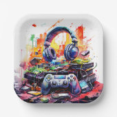 Verjaardag van de Video Controller en hoofdtelefoo Papieren Bordje (Voorkant)