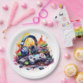 Verjaardag van de Video Controller en hoofdtelefoo Papieren Bordje (Feest)