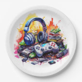 Verjaardag van de Video Controller en hoofdtelefoo Papieren Bordje (Voorkant)