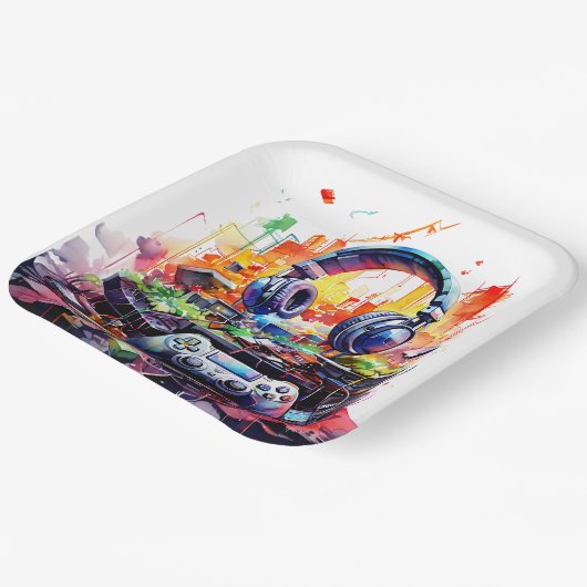 Verjaardag van de Video Controller en hoofdtelefoo Papieren Bordje (Gebogen)