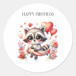 Verjaardag van de vliegende wasbeer ronde sticker