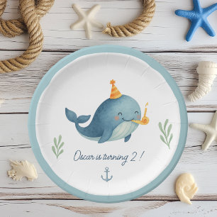 Verjaardag van de walvis Ahoy Nautisch Kinder Papieren Bordje