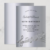 Verjaardag van de zilveren muzieknoten kaart (Voorkant / Achterkant)