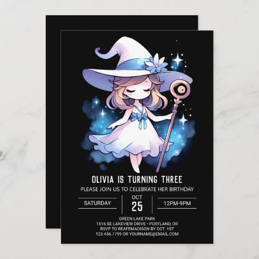 Verjaardag van Digital Enchanted Wizard Kaart (Voorkant / Achterkant)