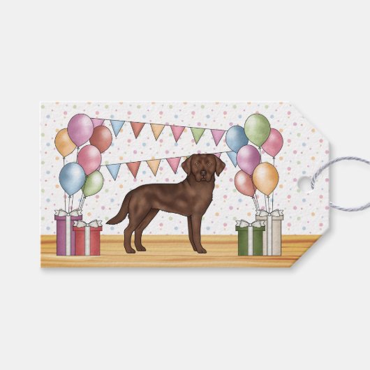 Verjaardag van een chocoladebruine Labrador Retrie Cadeaulabel (Voorkant (Horizontaal))