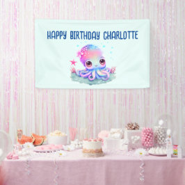Verjaardag van een Cute Octopus Zeedier Spandoek