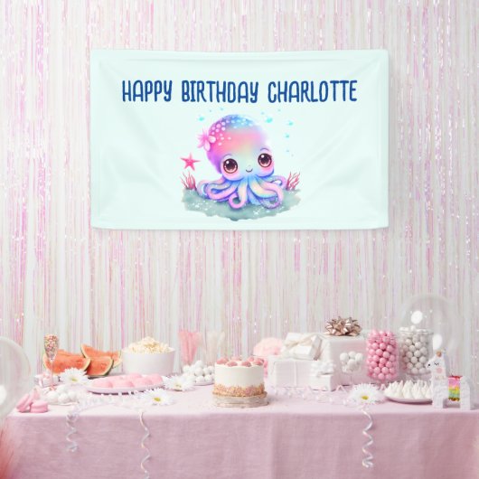 Verjaardag van een Cute Octopus Zeedier Spandoek (Feest)