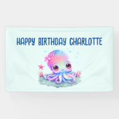 Verjaardag van een Cute Octopus Zeedier Spandoek (Horizontaal)