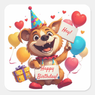 Verjaardag van een gelukkig puppy met ballonnen 🎂 vierkante sticker