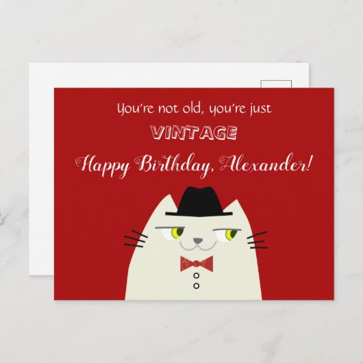 Verjaardag van een grappige oude mannelijke kat briefkaart (Voorkant / Achterkant)