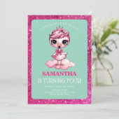 Verjaardag van een knuffelige flamingo met kroon kaart (Staand voorkant)