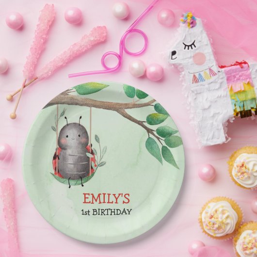 Verjaardag van een lieveheersbeestje op een weide  papieren bordje (Feest)