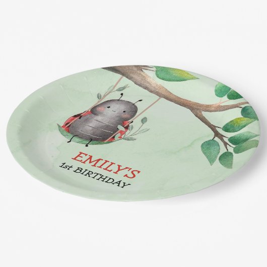 Verjaardag van een lieveheersbeestje op een weide  papieren bordje (Gekanteld)