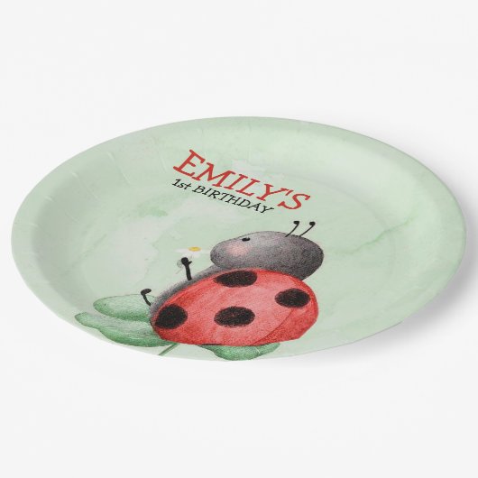 Verjaardag van een lieveheersbeestje op een weide  papieren bordje (Gekanteld)