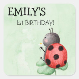 Verjaardag van een lieveheersbeestje op een weide  vierkante sticker