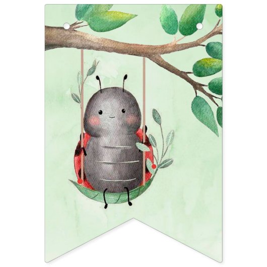 Verjaardag van een lieveheersbeestje op een weide  vlaggetjes (Eerste vlag)