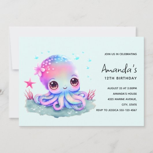 Verjaardag van een Maan Octopus Zeedier Kaart (Voorkant)