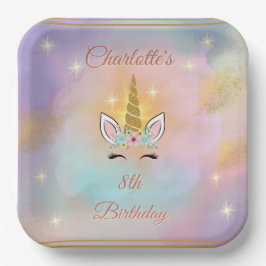 Verjaardag van een magisch eenhoornmeisje papieren bordje