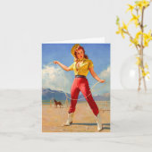 Verjaardag van een oude cowgirl en paard kaart (Gele Bloem)