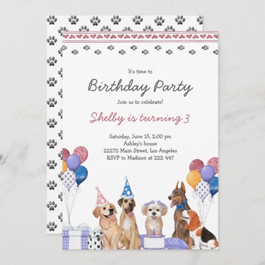 Verjaardag van een puppy kaart (Voorkant / Achterkant)