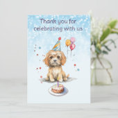 Verjaardag van een puppy met feesthoed bedankkaart (Staand voorkant)