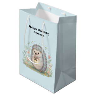 Verjaardag van een schattig egeltje met lantaarn medium cadeauzakje