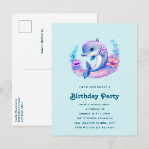 Verjaardag van een schattige dolfijn zeedier uitnodiging briefkaart