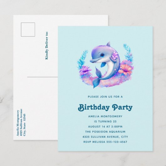 Verjaardag van een schattige dolfijn zeedier uitnodiging briefkaart (Voorkant / Achterkant)