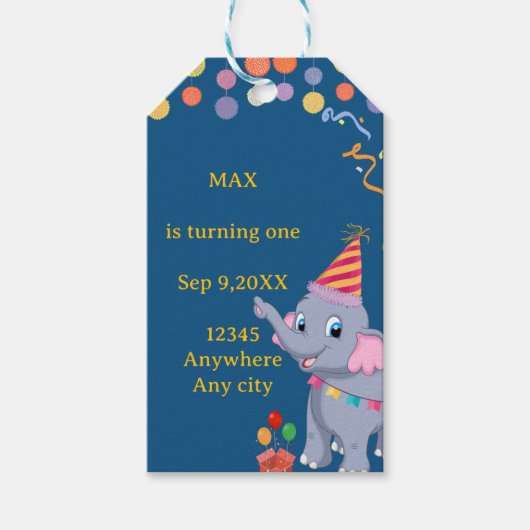 Verjaardag van een schattige olifant cadeaulabel (Voorkant)