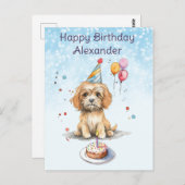 Verjaardag van een schattige puppy met feesthoed briefkaart (Voorkant / Achterkant)