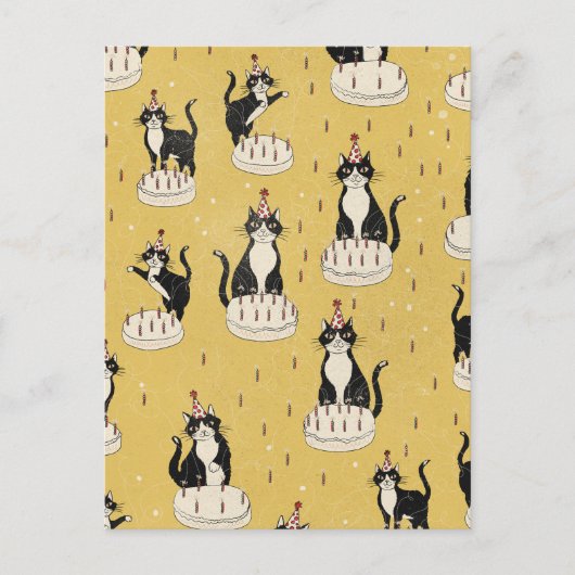Verjaardag van een vintage kat briefkaart (Voorkant)