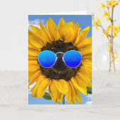 Verjaardag van een vriend Zonnebloem met zonnebril Kaart (Gele Bloem)