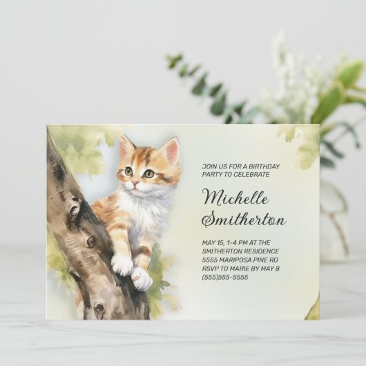 Verjaardag van gele kattenboom meisje vrouwen kaart (Staand voorkant)