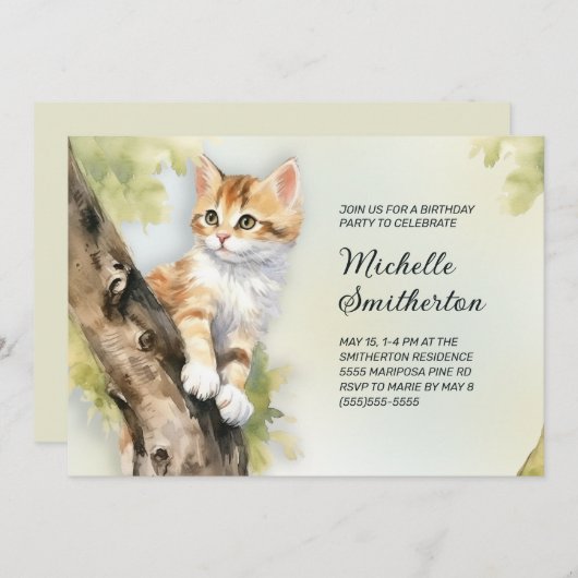 Verjaardag van gele kattenboom meisje vrouwen kaart (Voorkant / Achterkant)