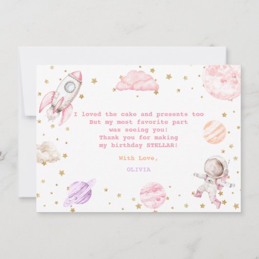 Verjaardag van Girl Space Bedankkaart (Achterkant)