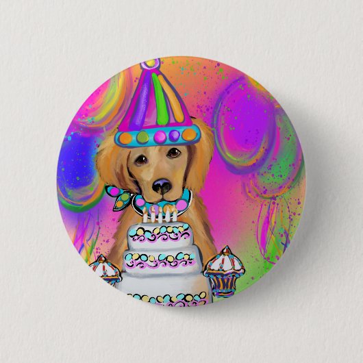 Verjaardag van Golden Retriever Ronde Button 5,7 Cm (Voorkant)