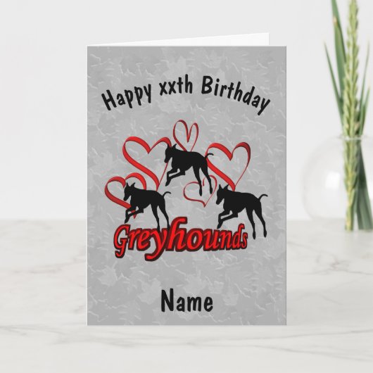 Verjaardag van Greyhounds en Rode Harten   Kaart (Voorkant)