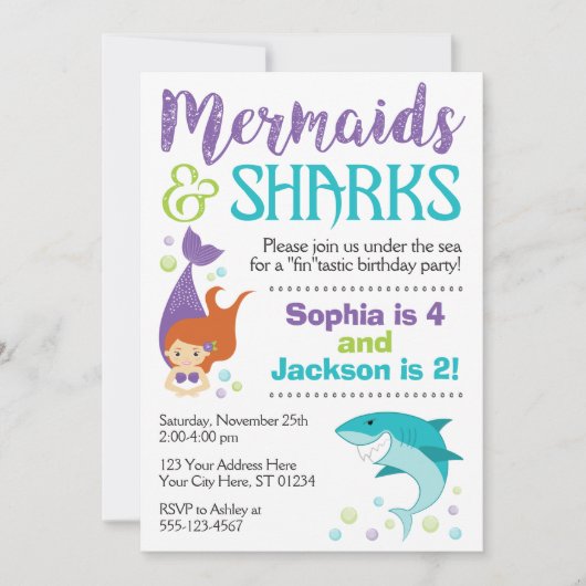 Verjaardag van haaien en zeemeerminnen kaart (Voorkant)