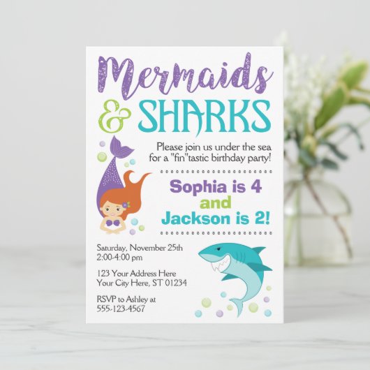 Verjaardag van haaien en zeemeerminnen kaart (Staand voorkant)