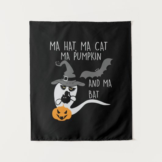 Verjaardag van Halloween Ma Hat Ma Cat Wandkleed (Voorkant)