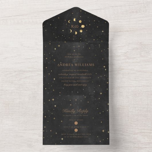 verjaardag van hemelse goud all in one uitnodiging (Binnen)