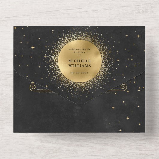 verjaardag van hemelse goud all in one uitnodiging (Achterkant)