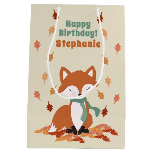 Verjaardag van herfst Fox Woodland Medium Cadeauzakje (Achterkant)