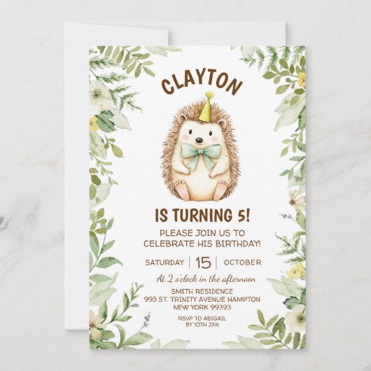 Verjaardag van het egel-bos kaart (Voorkant)