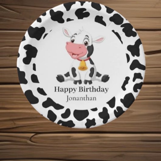 Verjaardag van het koe kind papieren bordje