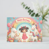 Verjaardag van het meisje met eenhoorns en regenbo (Staand voorkant)