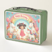 Verjaardag van het meisje met eenhoorns en regenbo (Achterkant)