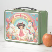 Verjaardag van het meisje met eenhoorns en regenbo (In situ)