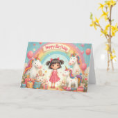 Verjaardag van het meisje met eenhoorns en regenbo kaart (Gele Bloem)